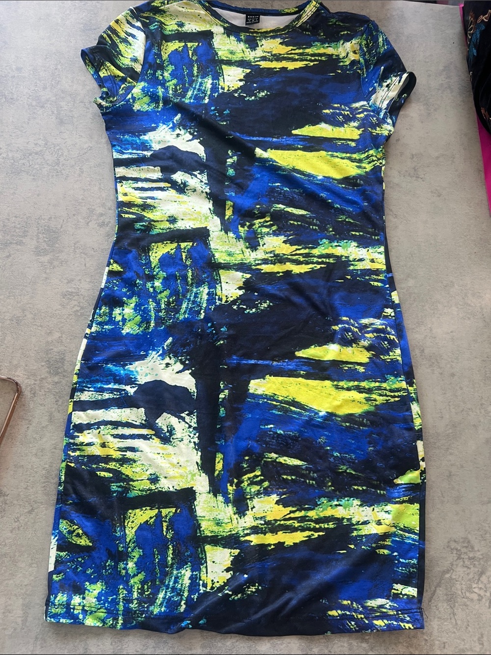 SHEIN Blue & Yellow Abstract Bodycon Mini Dress
